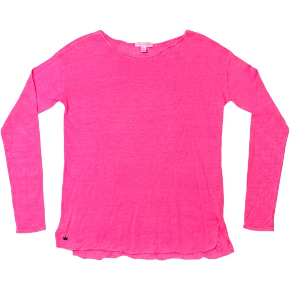 Lilly Pulitzer Womens Neon Pink 100% Linen Long Sleeve Knit Sweater XS Coastal